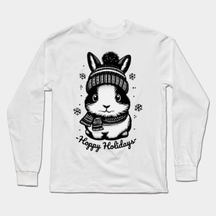 Hoppy Holidays: Festive Bunny's Snowy Celebration Long Sleeve T-Shirt